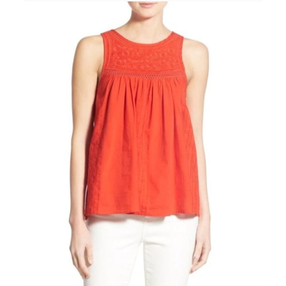 Madewell Red Embroidered Bodice Sleeveless Colorful Fun Swing Tank Top 00